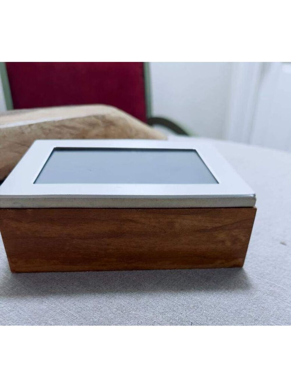 Wood Jewelry Box with Photo Frame Lid Ring Storage Velvet Lined